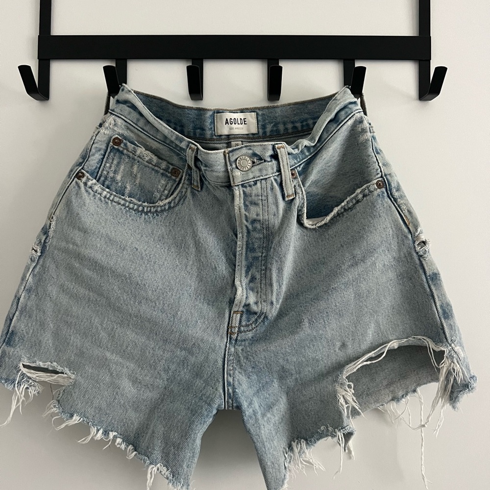 Agolde Women's Frayed Hem Jean Shorts - Light Blue